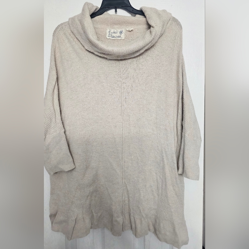 Anthropologie RARE Field Flower L Wool Blend Waffle Thermal Cowl Sweater Tunic L - Picture 2 of 10